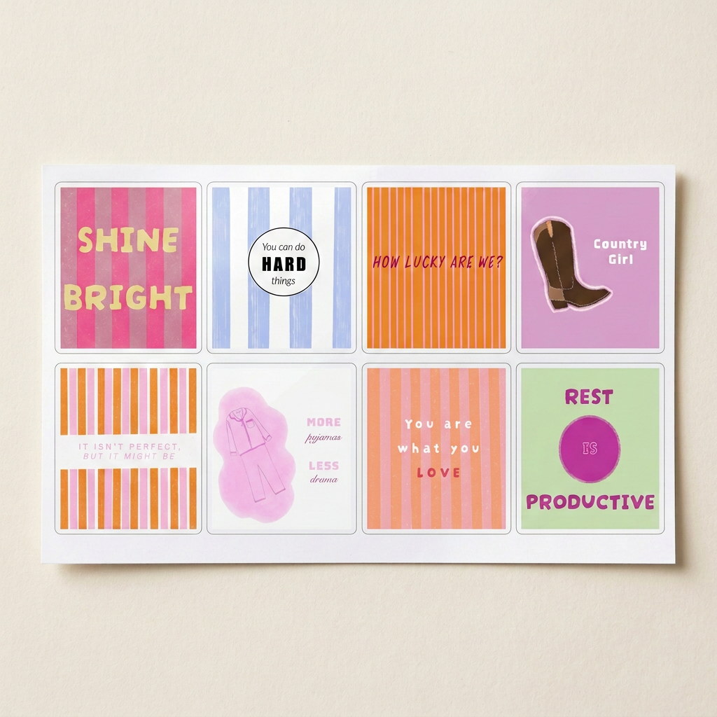 Sticker sheet of Mol's illustrated designs
